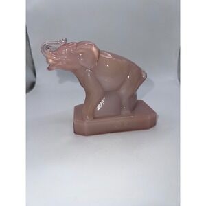 Vintage Boyd Glass Zack The Elephant Pink Slag Glass Figurine Tusk Up Animals